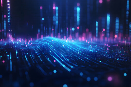 Data waves. Modern neon abstract backdrop. Virtual ciberspace. Technology background. Web design illustration.