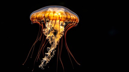 Glowing Jellyfish Suspended in Mid Air with Translucent Topaz Hues