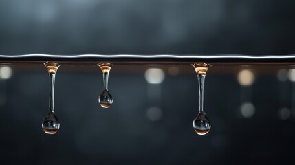 Three drops of water are falling from a pipe