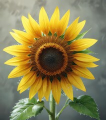 Obraz premium Charming watercolor painting of a sunflower with dew drops on its petals, delicate, botanical.