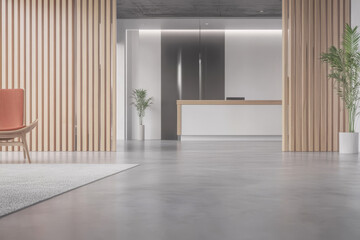Modern reception area with minimalist design and natural elements