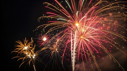 Naklejka premium Close-up of fireworks explosion with sparks and lights, color, burst, fireworks, spark, dramatic