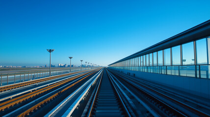 Fototapeta premium Elevated Train Tracks Against a Clear Blue Sky