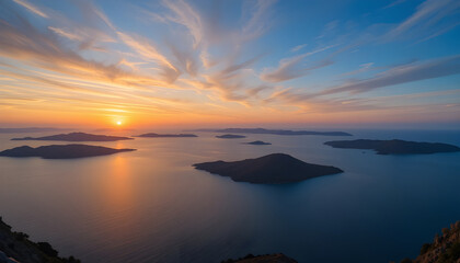 Stunning Sunset Over Islands in a Calm Ocean