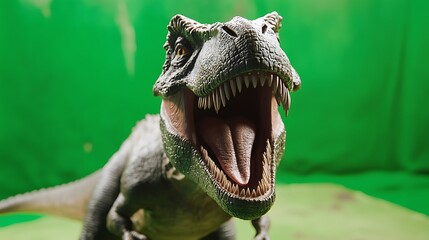 Obraz premium Roaring Tyrannosaurus Rex on Green Screen