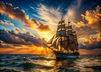 Obraz premium Majestic Sailing Ship at Sea: Epic Ocean Voyage Stock Photo