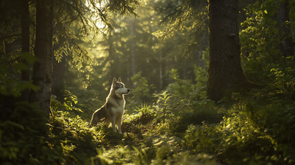  siberian husky exploring forest