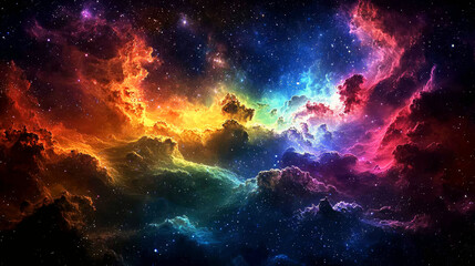 Fototapeta premium Cosmic Cloudscape: A Vibrant Nebula in a Starry Night Sky
