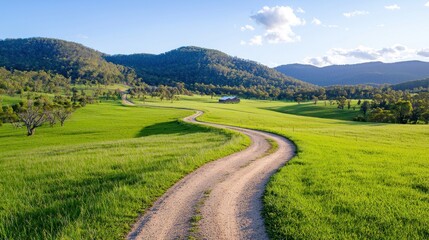 Obraz premium Serene Country Road and Lush Green Valley