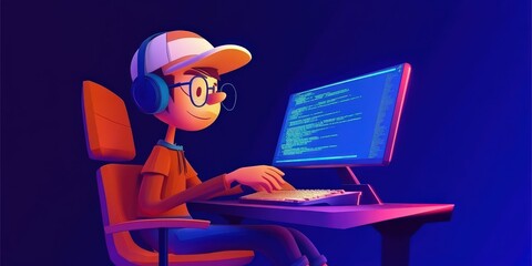 Young boy coding on a computer, showcasing creativity and technology