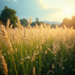 Fototapeta premium Gentle breeze rustles Miscanthus grasses softly, serene, nature