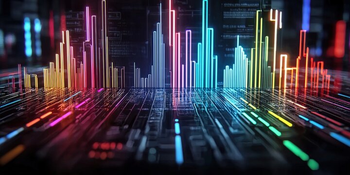 A glowing cryptocurrency chart displaying the 24-hour trading volume for major coins