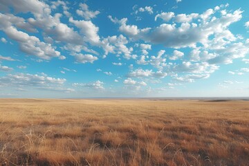 A field of brown grass under a blue sky