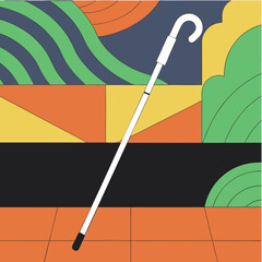 White walking cane against vibrant abstract background