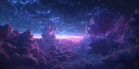 Bright neon-colored clouds with glowing lightning and stars. Perfect for dreamlike, magical, and artistic visuals.