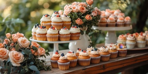 Fototapeta premium Festive Cupcake Tower with Strawberries
