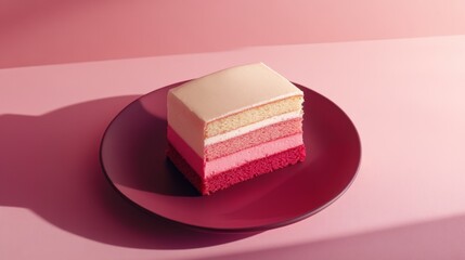 Vibrant ombre pink layered cake on minimalist plate - contemporary dessert photography with trendy pink aesthetic