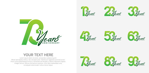 Anniversary logo set vector design, green color for celebration event