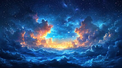 Fototapeta premium Celestial Cloudscape A Starry Night Dream