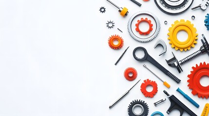 Obraz premium Modern Engineering Concept with Mechanical Parts and Gears on Light Background