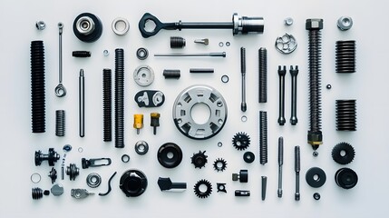 Obraz premium Modern Engineering Concept with Mechanical Parts and Tools on Light Background