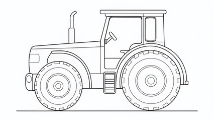 Obraz premium Minimalist Line Art Tractor Coloring Page: Simple Farm Vehicle Illustration for Kids