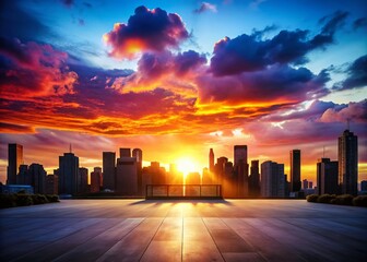 Obraz premium Silhouette Cityscape Stage: Empty Architecture Landscape at Sunset