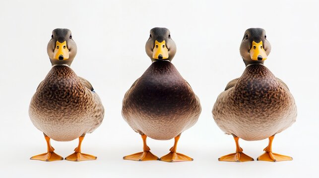 Close-up of ducks with exaggerated features on a white background, highlighting their large behinds