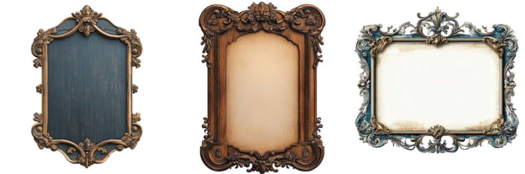 Vintage Ornate Picture Frames on Isolated Background for Artistic Display and Home Decoration Ideas
