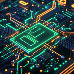 Obraz premium Glowing green circuit board with futuristic digital design