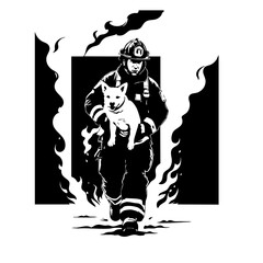 Firefighter Saving a Dog from Burning Building