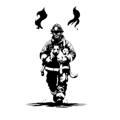 Fototapeta premium Firefighter Rescuing Two Cats from Fire