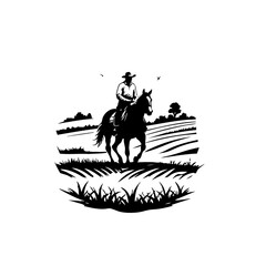 Naklejka premium Cowboy Riding Across Open Fields