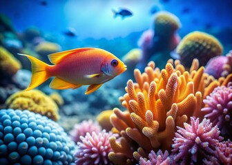 Obraz premium Minimalist Tropical Fish and Coral Reef Underwater Scene