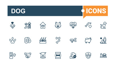 Dog Barber icons set. Includes icons for animals, app, collar, cat, leash, pet, men, care. Minimal linear icons. Solid line editable vector illustration.