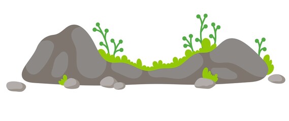 Set of massive boulders in a dry desert landscape, cut out. View of rock formation on desert