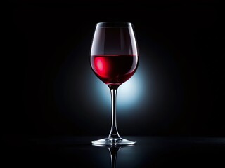 Silhouette of Elegant Red Wine Glass on Black Background - Stock Photo