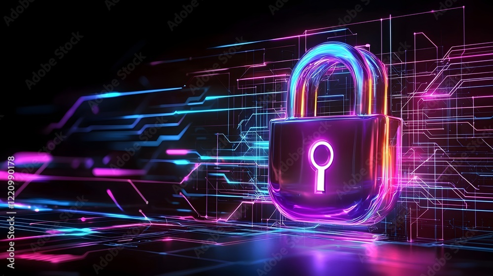 Leinwandbilder cybersecurity awareness artwork with a high tech lock icon symbolizing data privacy and protection a