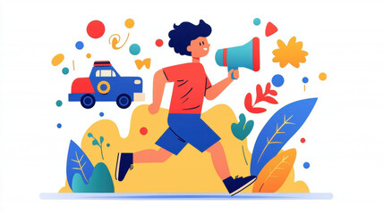 Youth Violent Crime, A young person runs from a siren in a vibrant scene, capturing a moment of urgency and energy, ideal for dynamic visual storytelling.