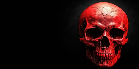 Crimson Skull Against Dark Background A Dramatic and Intense Image of Mortality