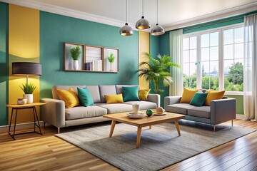 Fototapeta premium Modern Minimalist Living Room Interior Design - Spacious Open Plan Apartment