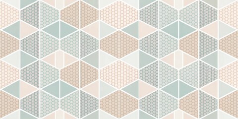 Abstract Geometric Textile Design Featuring Hexagons and Triangles in Soft Neutral Tones