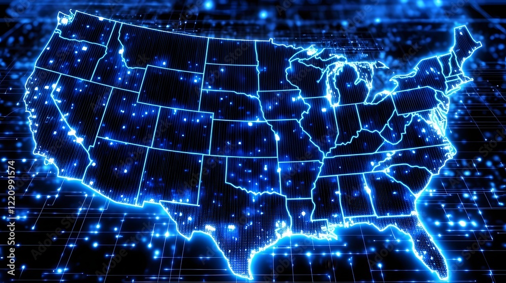 Fototapete Abstract digital visualization showcasing the secure connections encrypted data streams and cyber defense mechanisms protecting the national digital infrastructure of America
