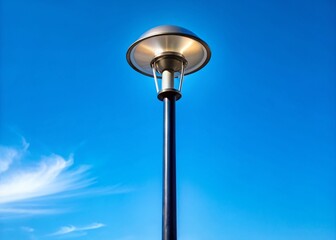 Modern Steel Street Lamp Post Against Vibrant Blue Sky - Exterior Lighting