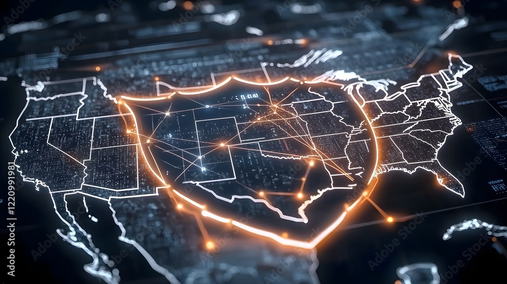 Aufkleber abstract visual concept depicting the cyber shield overlay on a map of the usa representing national