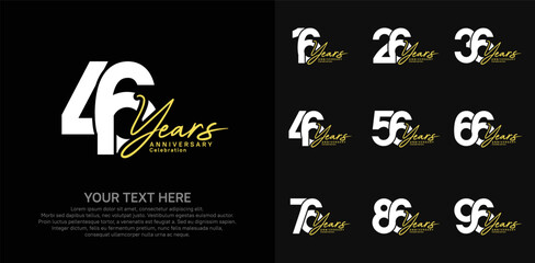 Anniversary logo set vector design, white and yellow color for celebration event