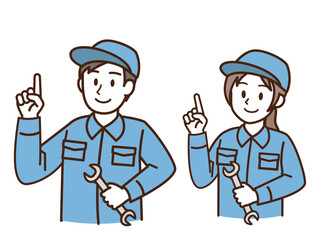 作業服_スパナ_指差し_ブルー