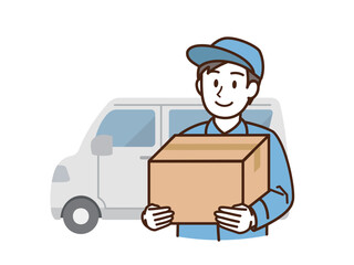 作業服_ダンボールを抱える男性_車