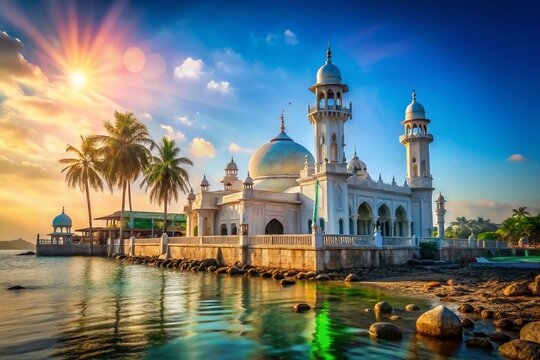 Mumbai Haji Ali Dargah Mosque Stunning Bokeh Blue Sky Stock Photo