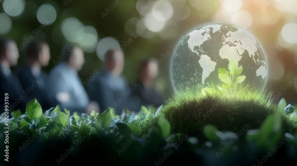 Aufkleber corporate panel of experts discussing eco friendly practices and green technology solutions for sust